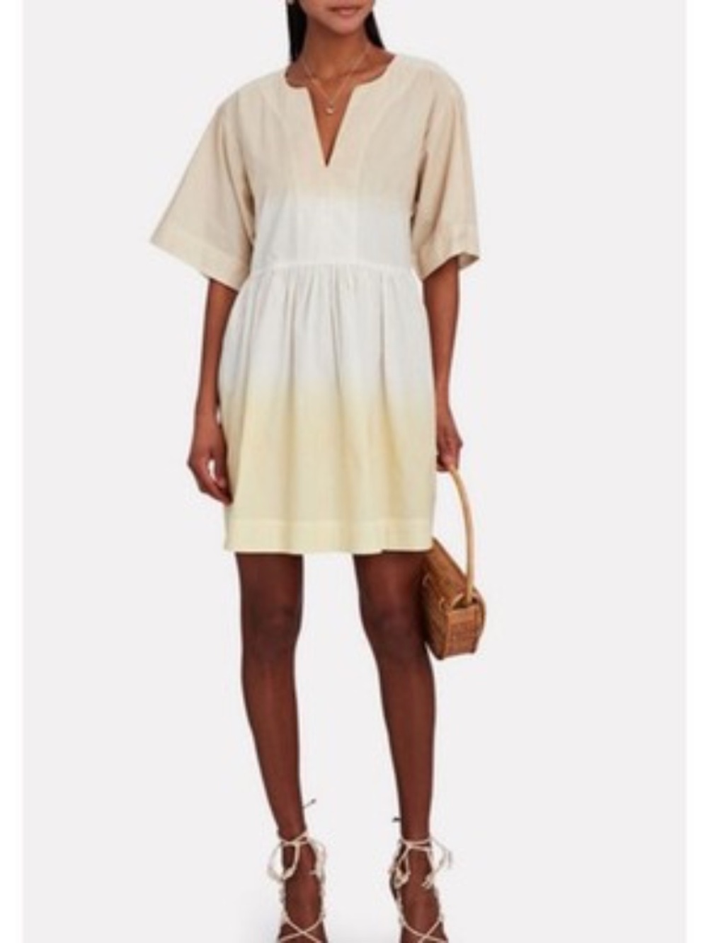 Apiece Apart Ivory/Cream V-Neck Gathered Mini Dress – Size M